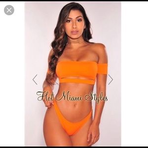 Orange two piece swim suit